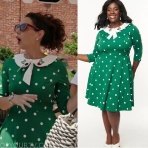 Unique Vintage Green Polka Dot Dress - New - Size 18